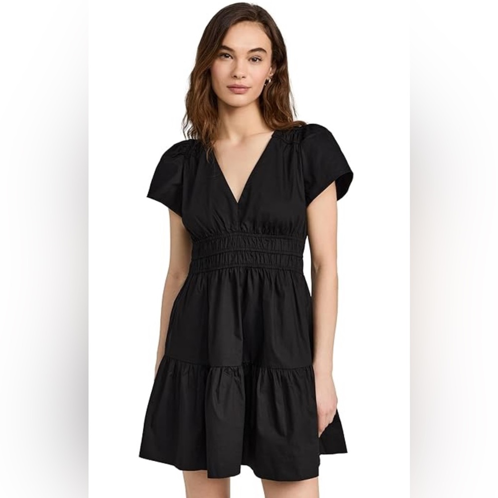 J. Crew Black V-Neck Tiered Mini Dress S